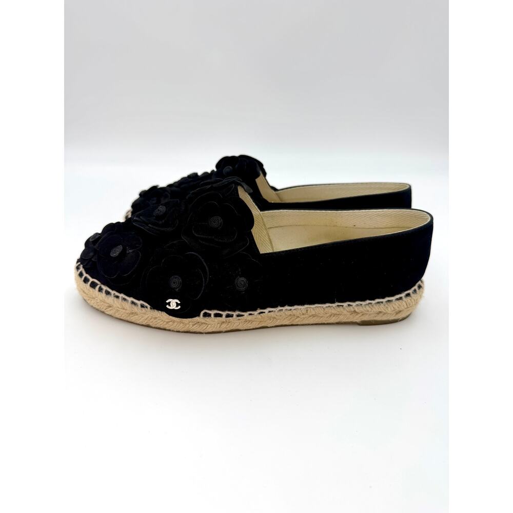 Chanel Interlocking CC Logo Camellia Espadrilles Black Suede Size 39 / 9 - Picture 4 of 16